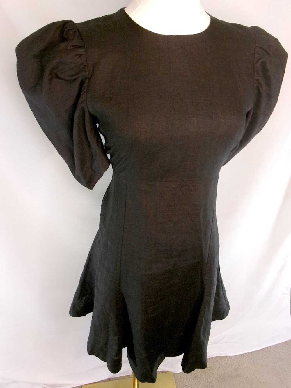 Olivaceous Black Puff Sleeve Mini Dress Linen Blend Romantic Cottagecore Small